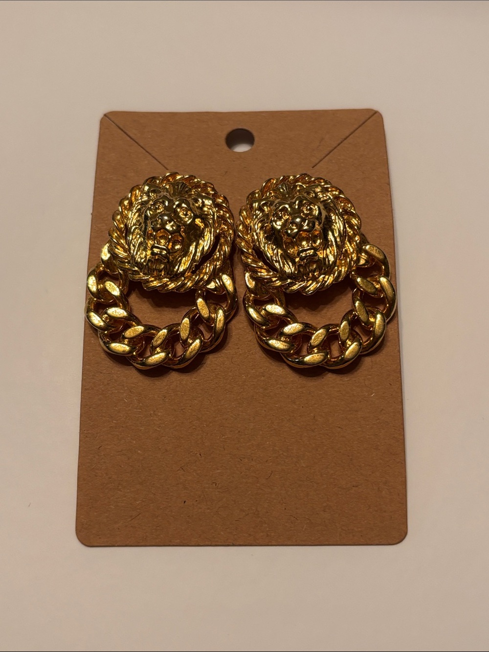 Vintage Anne Klein Style Gold Lion Head Door Knocker Earrings | 1980s Statement